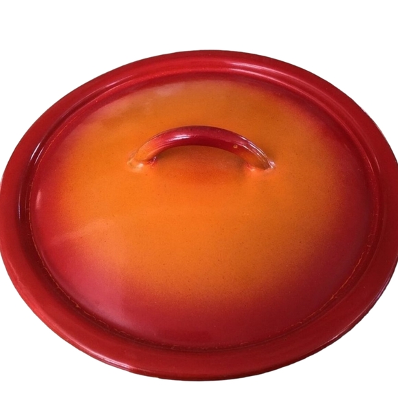 descoware Other - Vintage Descoware Flame Orange Enamel Cast Iron Pot Lid Belgium FE 18